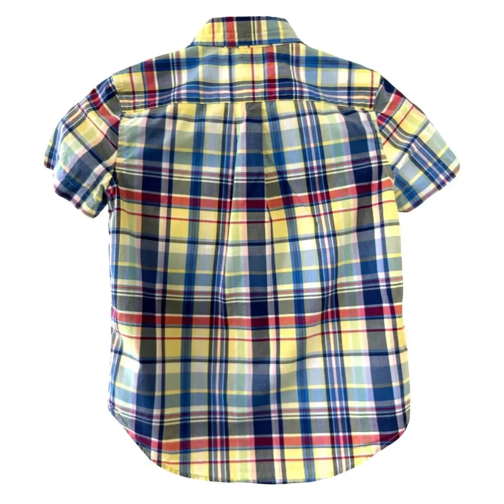Ralph Lauren Boys Size 6 Madras Plaid Short Sleeve Button Down 100% Cotton